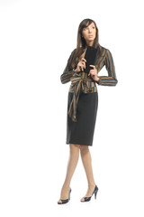 Fototapeta premium Business woman gently looks ahead and smiling