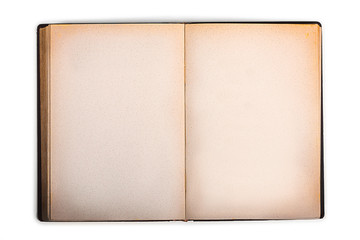 old book with blank yellow stained pages