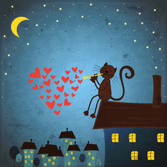 Naklejka na ściany i meble Valentines dzień tła z kotów i serca
