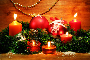 beautiful Christmas composition on wooden background