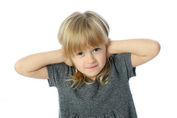 A girl in a gray dress emotional hamming