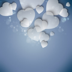 Beautiful modern valentine background with white hearts on blue