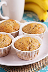 Fresh vegan banana muffins on a plate
