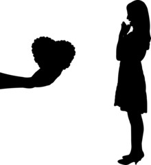 Valentine's background a man gives woman heart