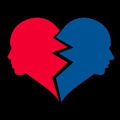 love – woman and man in the broken heart, vector