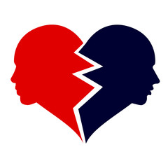 love – woman and man in the broken heart, vector