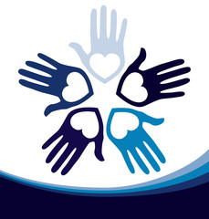 Circle of loving hands with copy space vector.