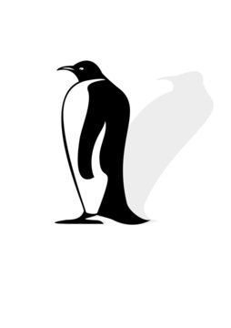 Penguin silhouette on a white background with shadow