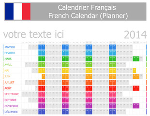 2014 French Planner Calendar with Horizontal Months