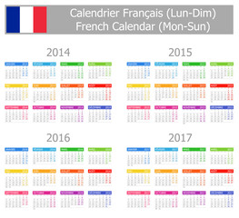 2014-2017 Type-1 French Calendar Mon-Sun