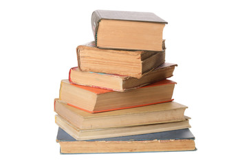stack of old books isolated on a white background