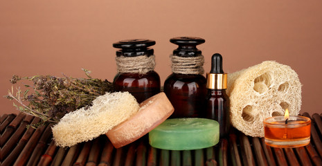 Loofah on color background