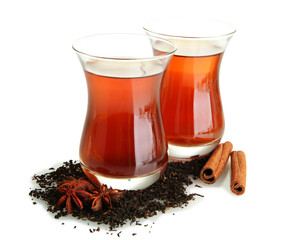 glasses of Turkish tea, isolated on white
