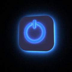 Power button lighting in darkness, 3D render.