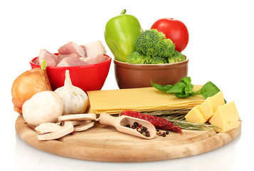 Lasagna ingredients isolated on white