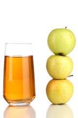 Useful apple juice with apples around isolated on white