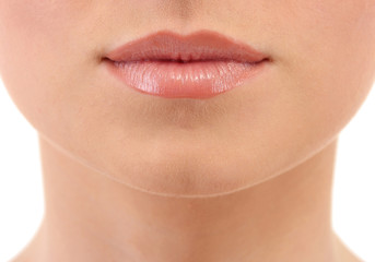 beautiful make up of gloss lips, close up