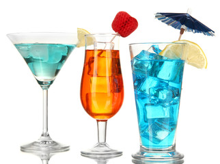 Alcoholic cocktails with ice isolated on white