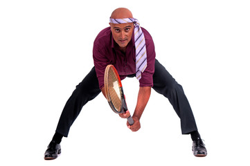 business man playing tennis