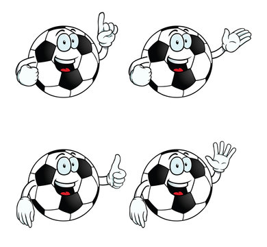 Collection of talking cartoon footballs with various gestures.