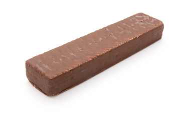single chocolate wafer on white