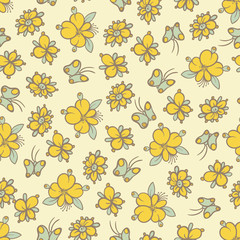 yellow butterflies and flowers