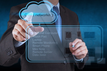 Businessman hand touch a Cloud Computing diagram