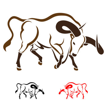 Silhouette Kouprey on white background, vector