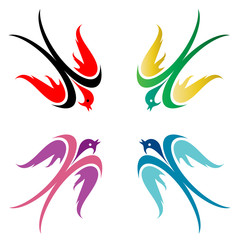 Obraz premium Four colorful birds in flight on white background - vector
