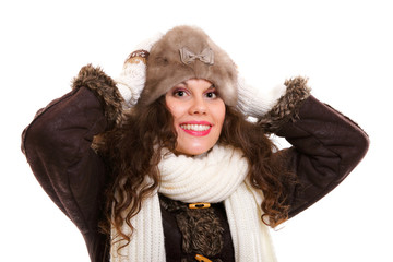 beautiful woman in warm clothing winter