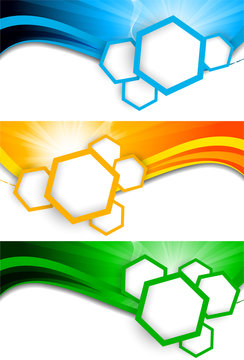 Set of banners with hexagons