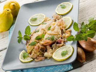 marinated mackerel with lemon onions and mint