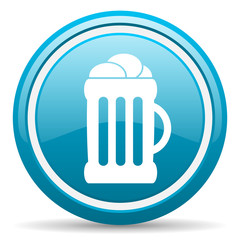 beer blue glossy icon on white background