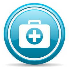 Fototapeta premium first aid kit blue glossy icon on white background
