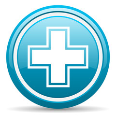 Obraz premium pharmacy blue glossy icon on white background
