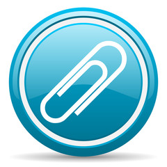 paper clip blue glossy icon on white background