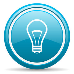 light bulb blue glossy icon on white background