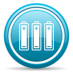 batteries blue glossy icon on white background