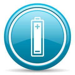 battery blue glossy icon on white background