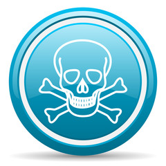 skull blue glossy icon on white background
