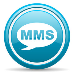 mms blue glossy icon on white background