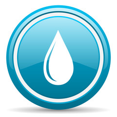 water drop blue glossy icon on white background