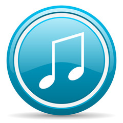 music blue glossy icon on white background