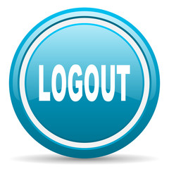 logout blue glossy icon on white background
