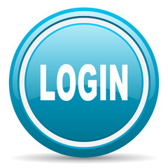 login blue glossy icon on white background