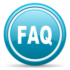 faq blue glossy icon on white background