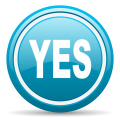 yes blue glossy icon on white background