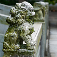lion statue on bridge in china