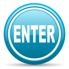 enter blue glossy icon on white background