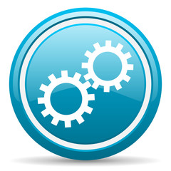 gears blue glossy icon on white background